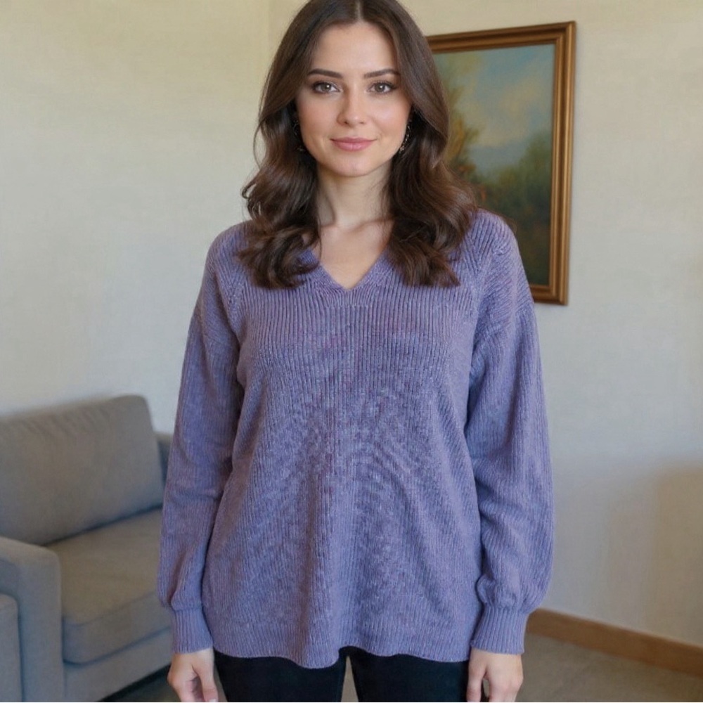 Athleta Women's Purple Rib Knit V-Neck Sweater
